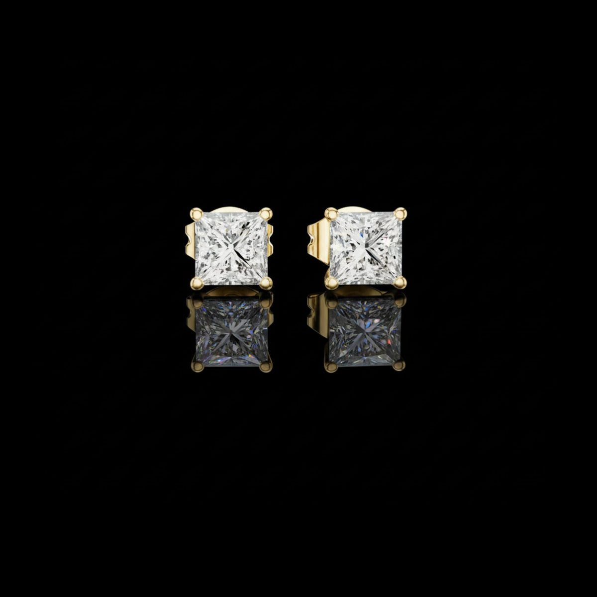 Signature Princess Cut Lab Diamond Stud Earrings Premium Square Design