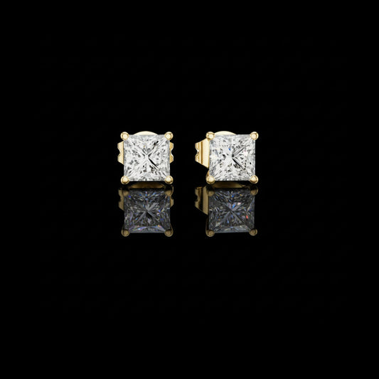 Signature Princess Cut Lab Diamond Stud Earrings Premium Square Design