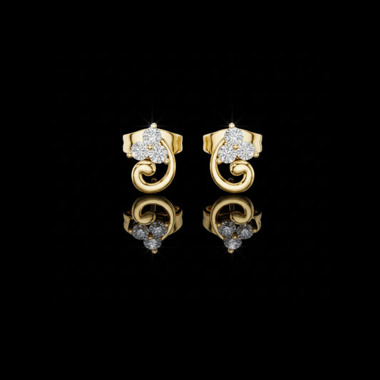 Swirl Design Stud Earrings with Triple Brilliant Round Cut Lab Diamonds