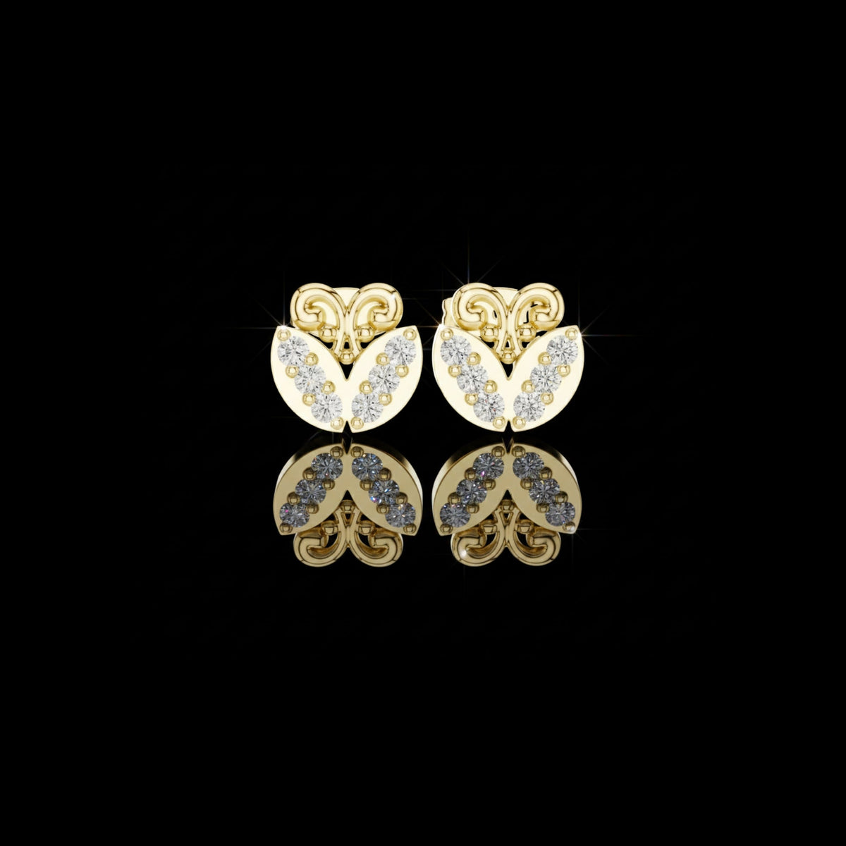 Butterfly Inspired Round Lab Diamond Stud Earrings with Open Scroll Design
