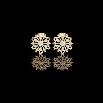 Ornate Mandala Lab Diamond Stud Earring with Round Center Stone