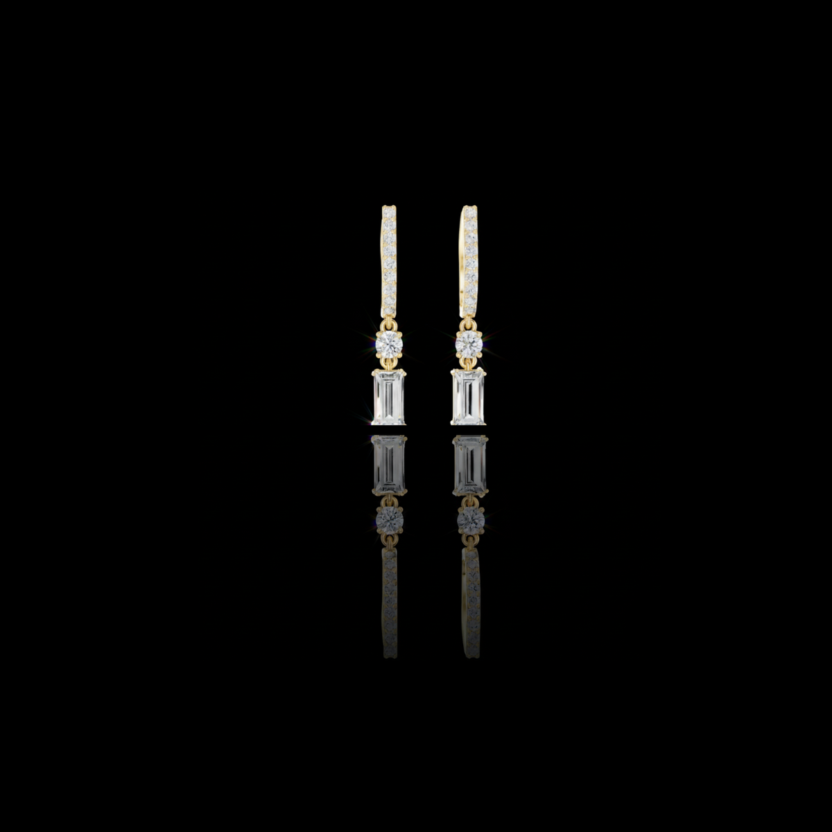 Moissanite Diamond Baguette Geometric Pendant Hoop Earrings