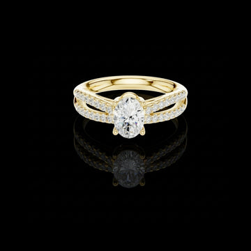 Oval Cut Moissanite Diamond Ring With Split Shank Pave Band