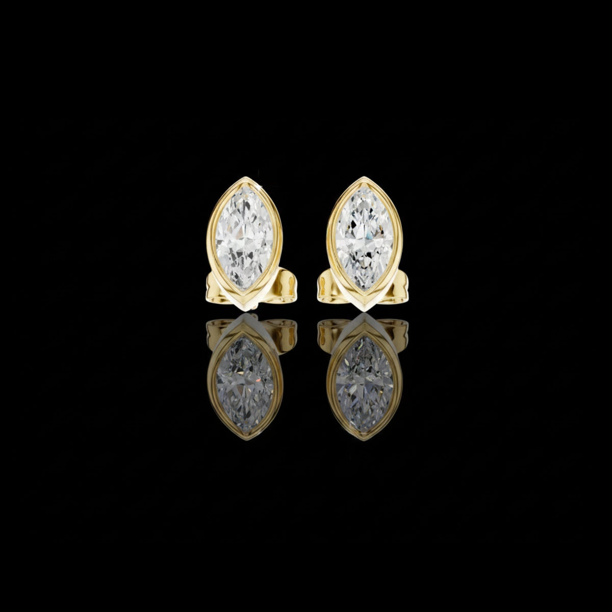 Minimal Marquise Bezel Moissanite Diamond Stud Earrings with Elongated Navette Silhouette