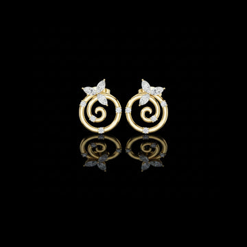 Classic Marquise Cut Lab Diamond Elegant Spiral Earrings With Round Diamond Leaf Accents