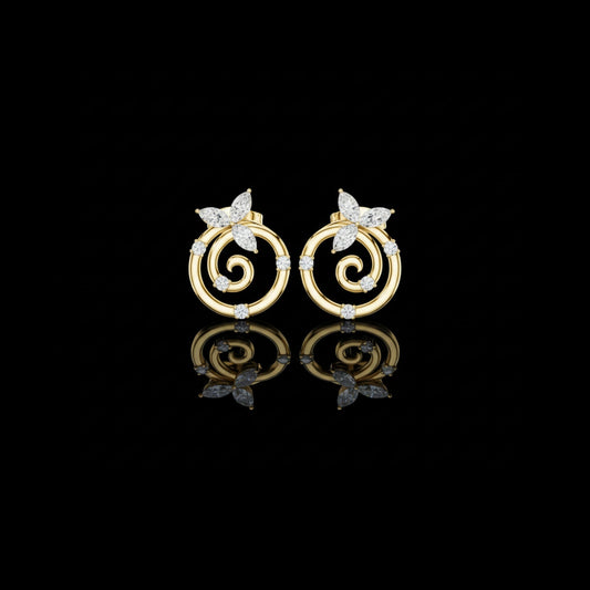 Classic Marquise Cut Lab Diamond Elegant Spiral Earrings With Round Diamond Leaf Accents
