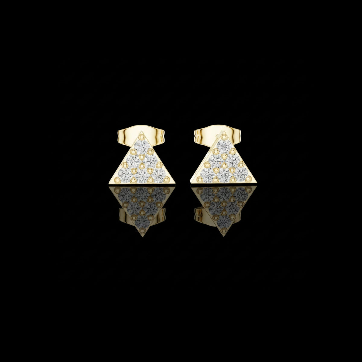 Geometric Triangle Round Cut Moissanite Diamond Stud Earrings with Pave Set