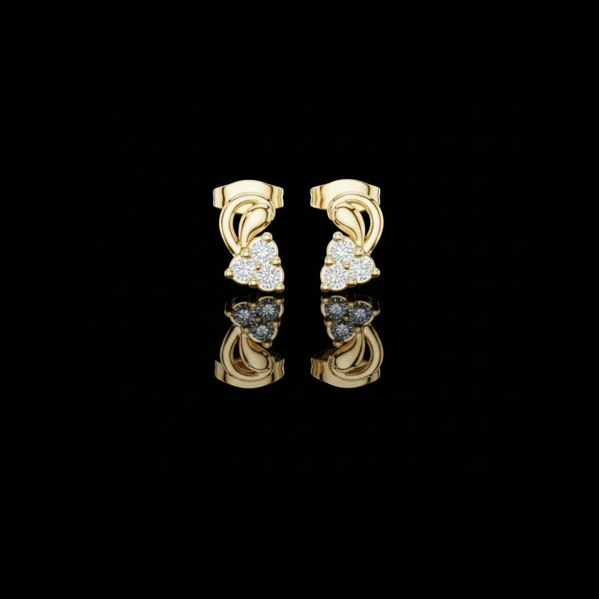 Exclusive Round Cut Moissanite Diamond Cluster Stud Earrings with Sculpted Curved Design