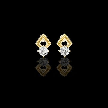 Chevron Round Lab Diamond Stud Earrings with Modern Geometric Open Frame Design