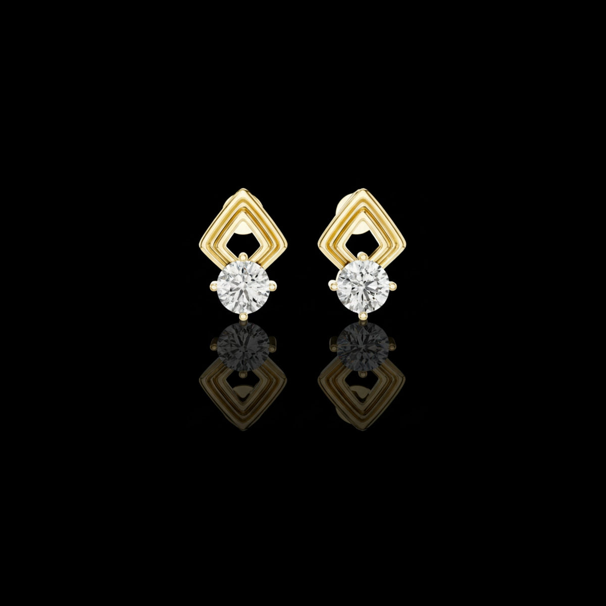 Chevron Round Moissanite Diamond Stud Earrings with Modern Geometric Open Frame Design