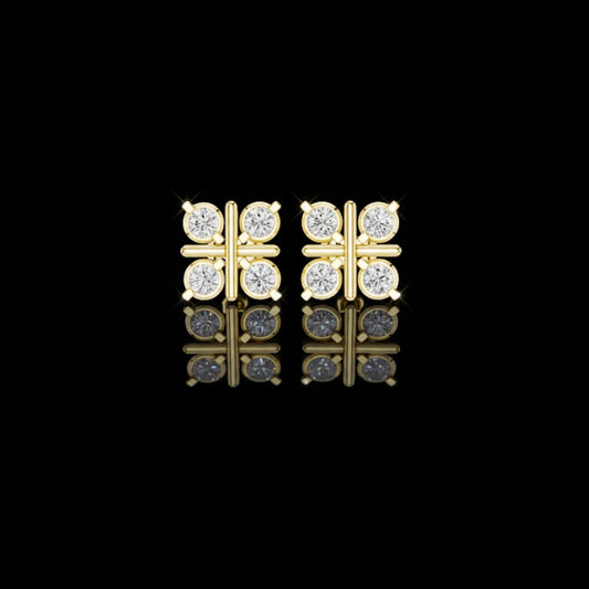 Contemporary Round Lab Diamond Grid Stud Earrings with Round Brilliance