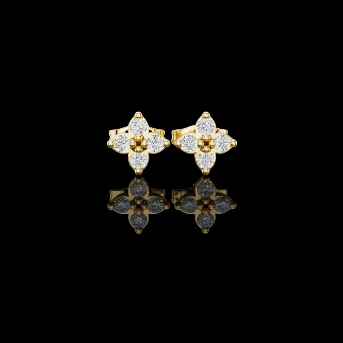 Classic Clover Round Moissanite Diamond Stud Earrings with Four Petal Cut Design