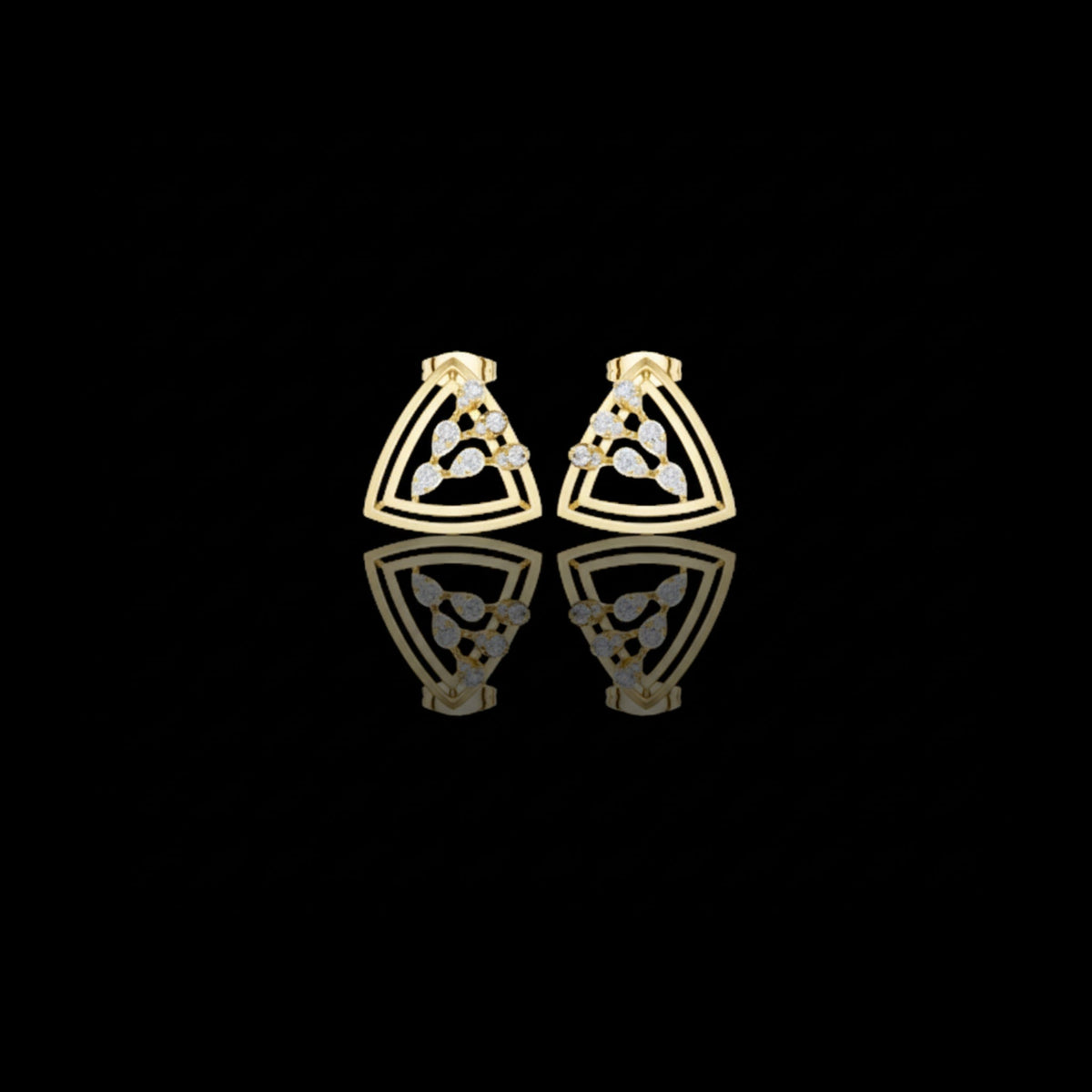 Modern Geometric Triangle Round Cut Lab Diamond Stud Earrings with Open Frame Design