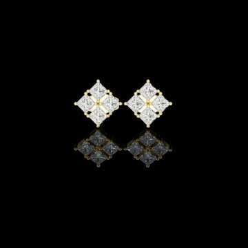 Quad Cluster Lab Diamond Earring Four Stone Princess Cut Studs
