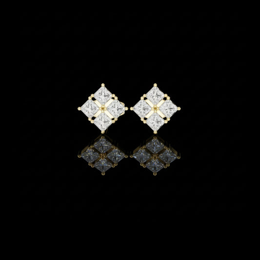 Quad Cluster Moissanite Diamond Earring Four Stone Princess Cut Studs