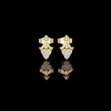Vintage Scroll Triple Round Lab Diamond Cluster Ornate Crown Motif Stud Earrings