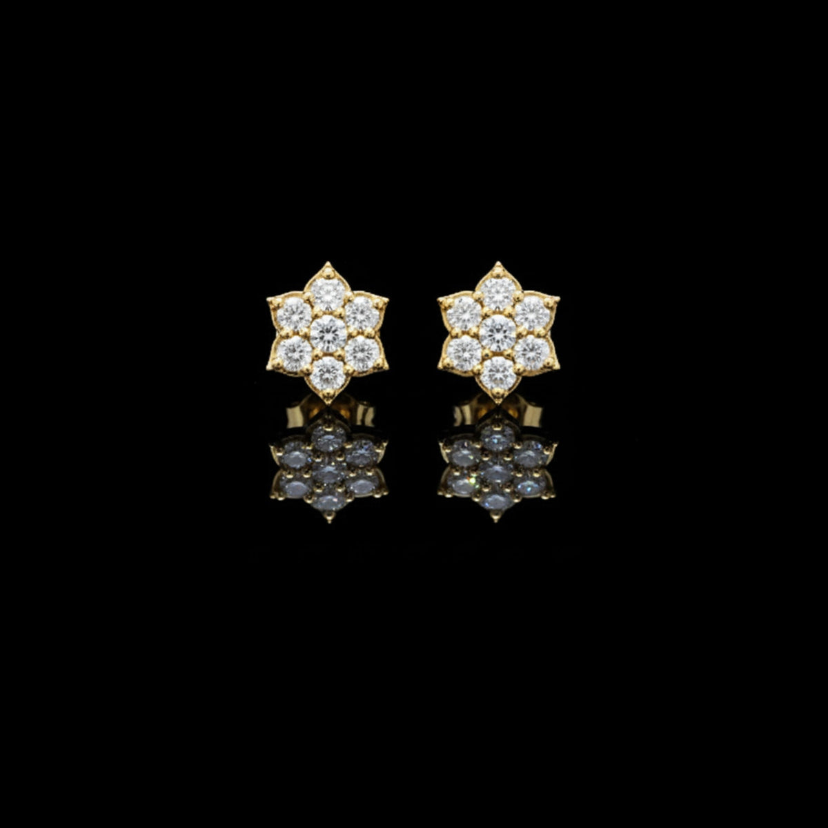 Starpetal Radiance Round Moissanite Diamond Cluster Earrings with Sculpted Floral Points
