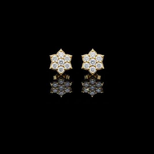 Starpetal Radiance Round Moissanite Diamond Cluster Earrings with Sculpted Floral Points