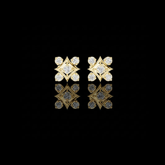Compass Star Lattice Round Lab Diamond Stud Earrings Geometric Gothic Shield