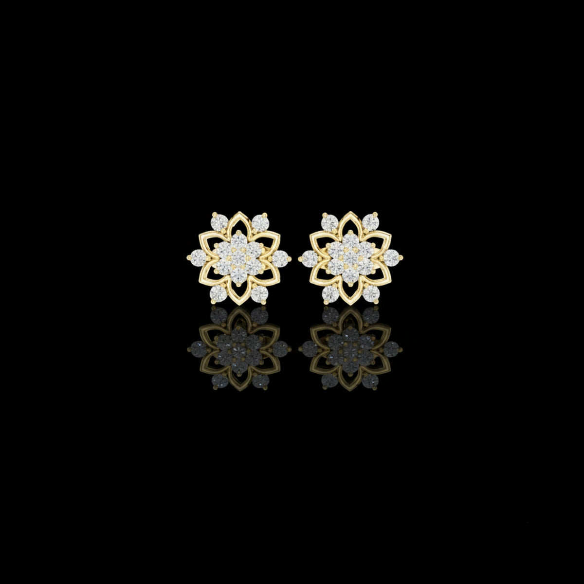 Sparkling Round Lab Diamond Flower Stud Earrings With Floral Cluster For Her