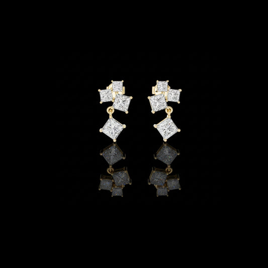 Radiant Prism Princess Cut Lab Diamond Drop Earrings With Cluster Accent