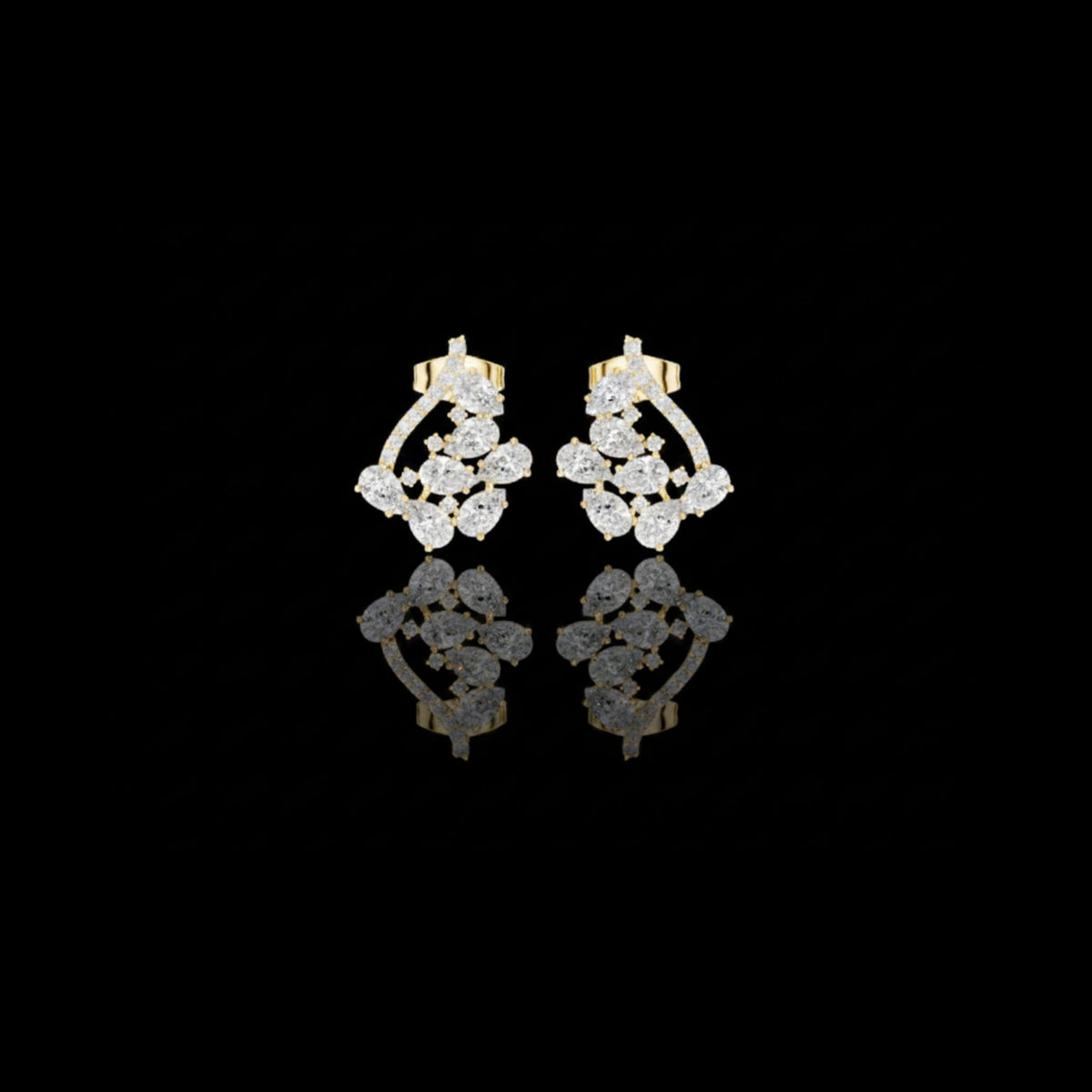 Dazzling Lab Diamond Pear Cut Floral Stud Earrings With Sparkling Cluster Design