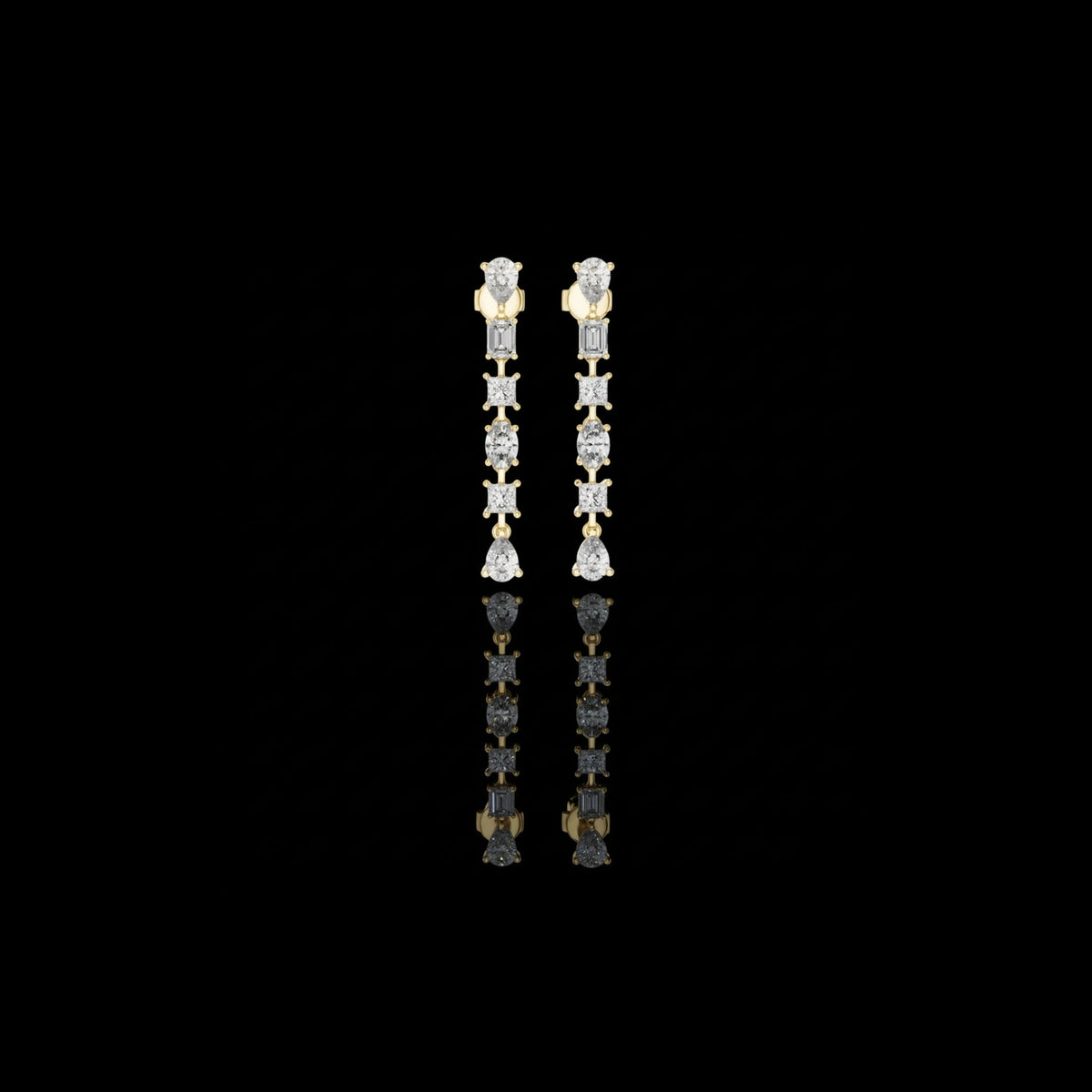 Celestial Multi Shape Lab Diamond Drop Earrings with Pear Emerald Oval & Princess Cuts