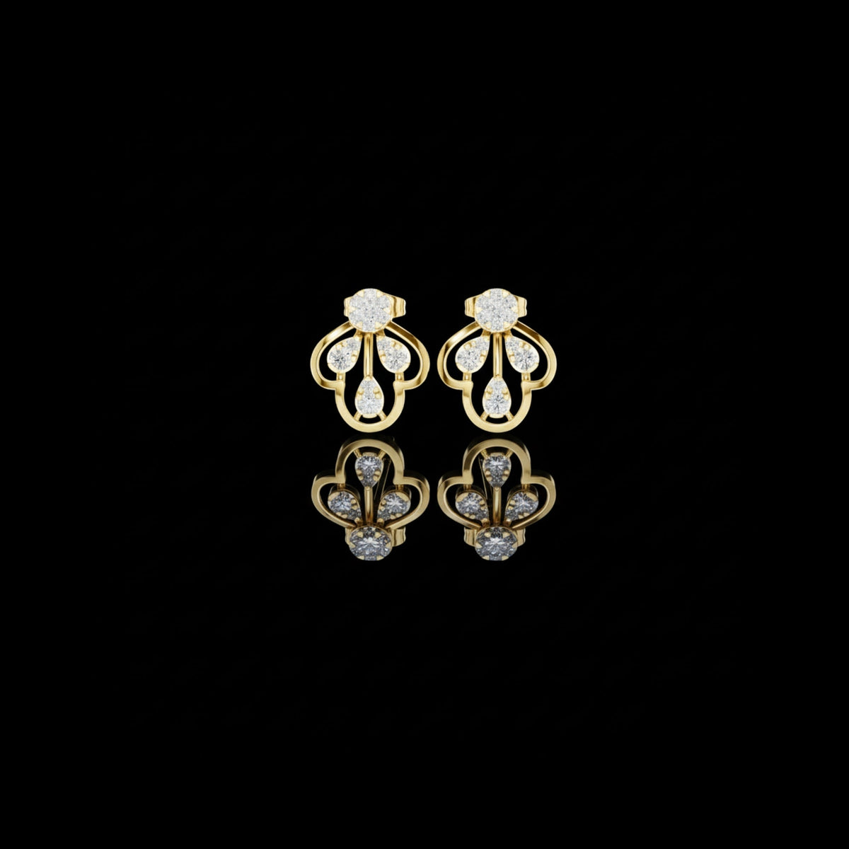 Openwork Lotus Motif Round Brilliant Lab Diamond Stud Earrings For Women