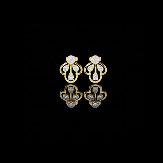 Openwork Lotus Motif Round Brilliant Lab Diamond Stud Earrings For Women
