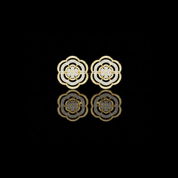Floating Round Cut Lab Diamond Layered Floral Stud Earrings For Anniversary Gift
