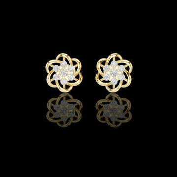 Floral Interwoven Knot Design Round Cut Lab Diamond Stud Earrings