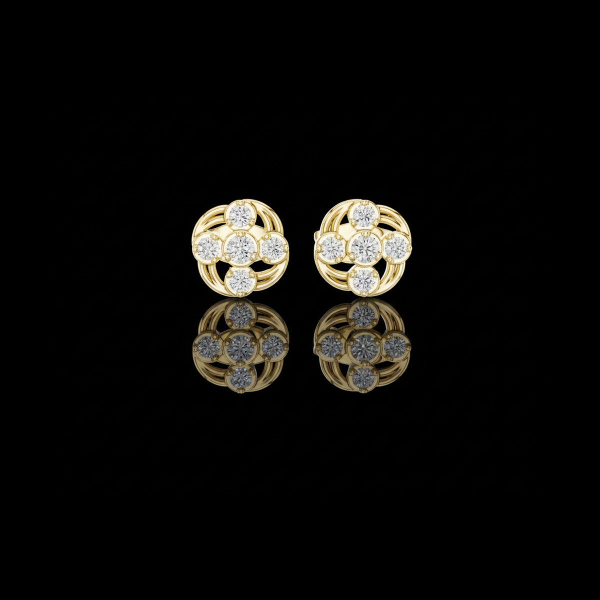 Celestial Swirl Round Moissanite Diamond Cluster Stud Earrings with Radiant Circular Brilliance