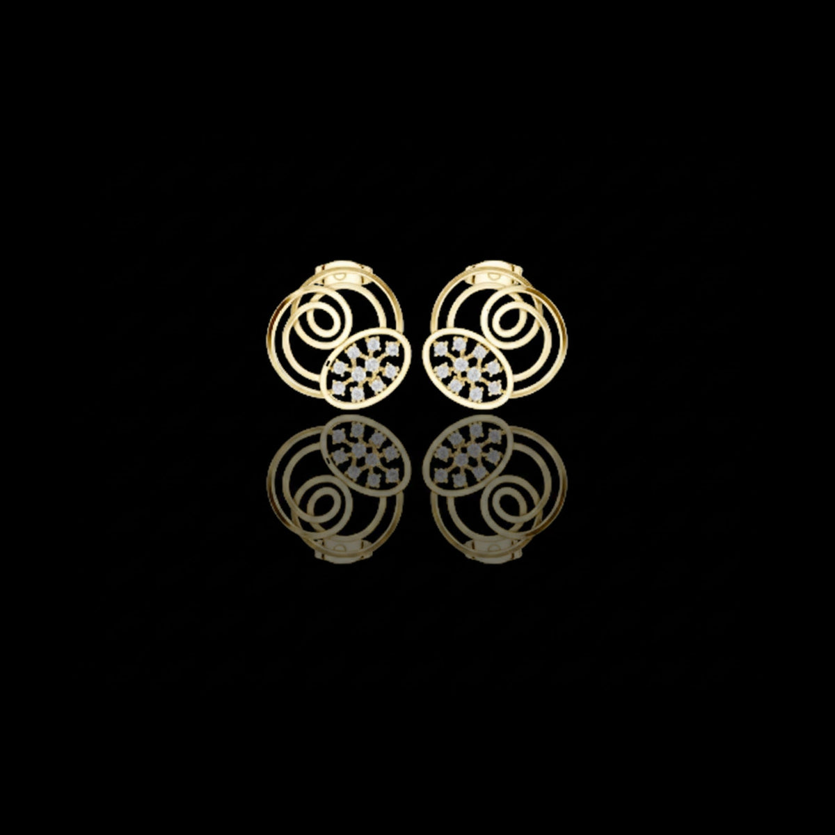 Glamour Spiral Bloom Stud Round Lab Diamond Earrings with Circular Swirl Frame