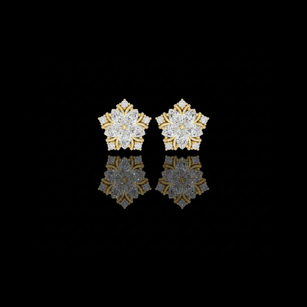 Blossom Petal Cluster Marquise And Round Lab Diamond Stud Earrings Floral Starburst
