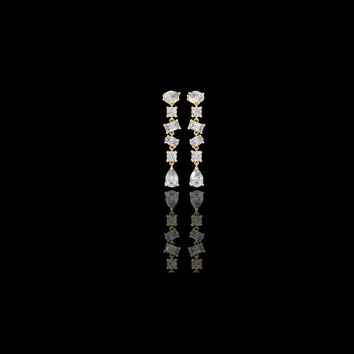 Multi Shape Mixed Cut Lab Diamond Linear Drop Earrings Asymmetric Dangle Design