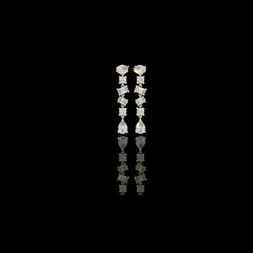 Multi Shape Mixed Cut Moissanite Diamond Linear Drop Earrings Asymmetric Dangle Design