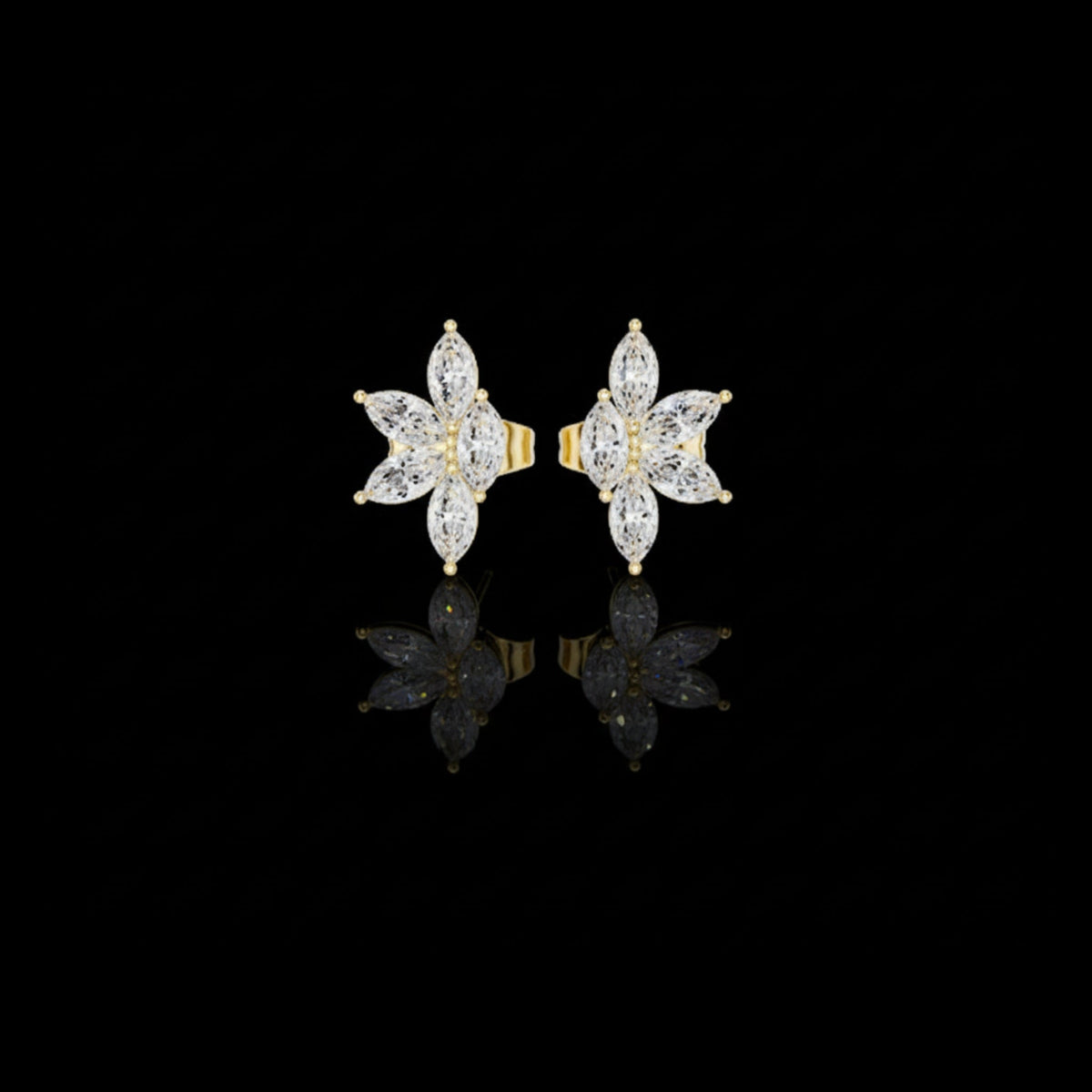 Floral Blossom Lab Diamond Marquise Cut Starburst Cluster Studs Earring