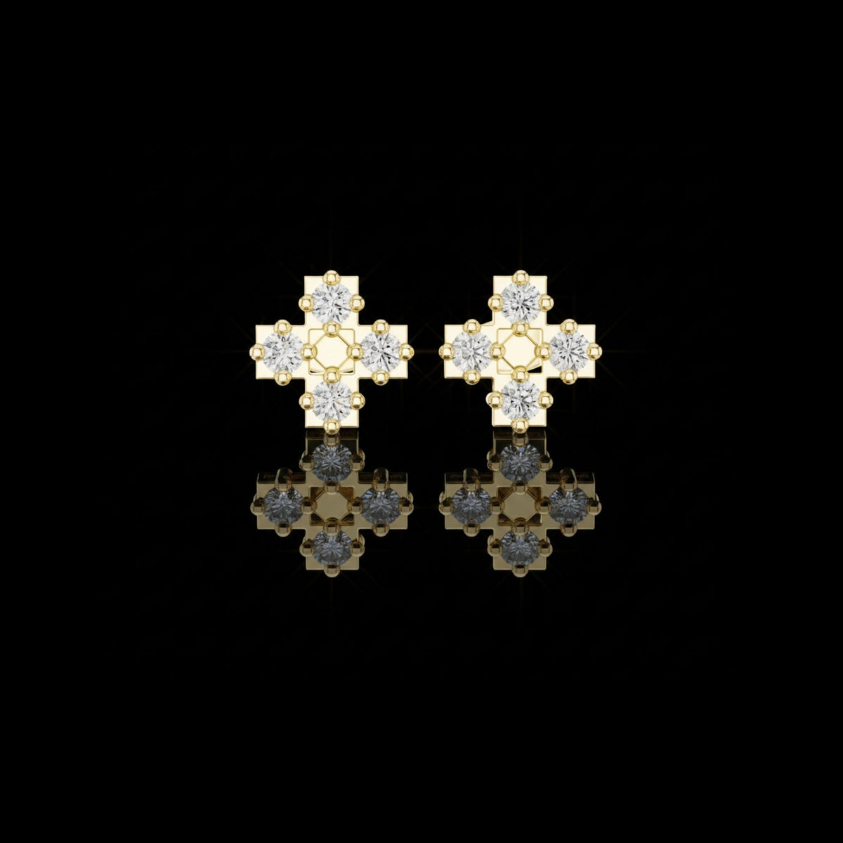 Cross Cluster Round Brilliant Lab Diamond Stud Earrings for Women