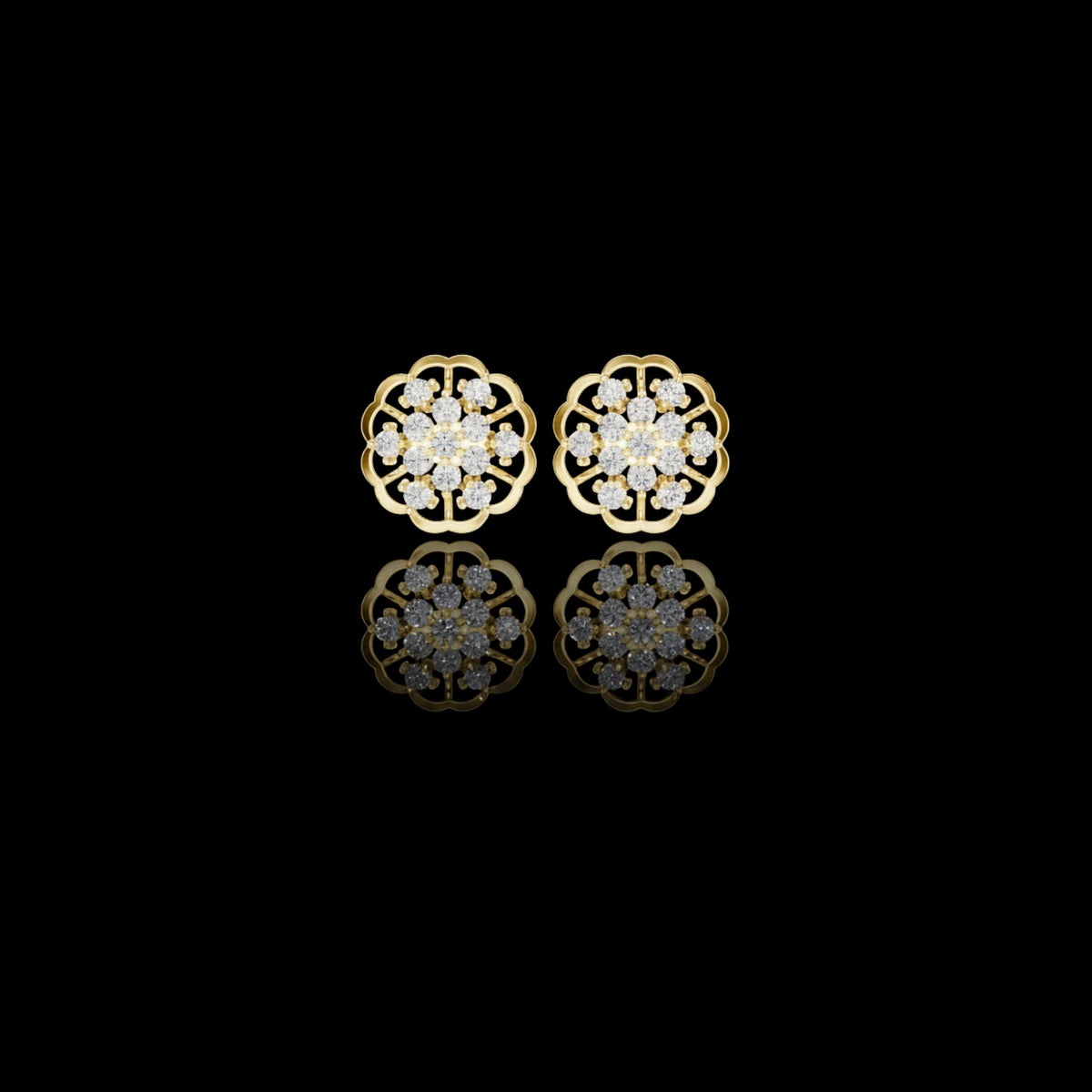 Filigree Openwork Border Round Lab Created Diamond Floral Cluster Earrings