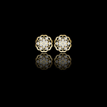Filigree Openwork Border Round Lab Created Diamond Floral Cluster Earrings
