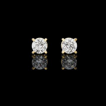 Architectural Crown Basket Round Moissanite Diamond Solitaire Studs