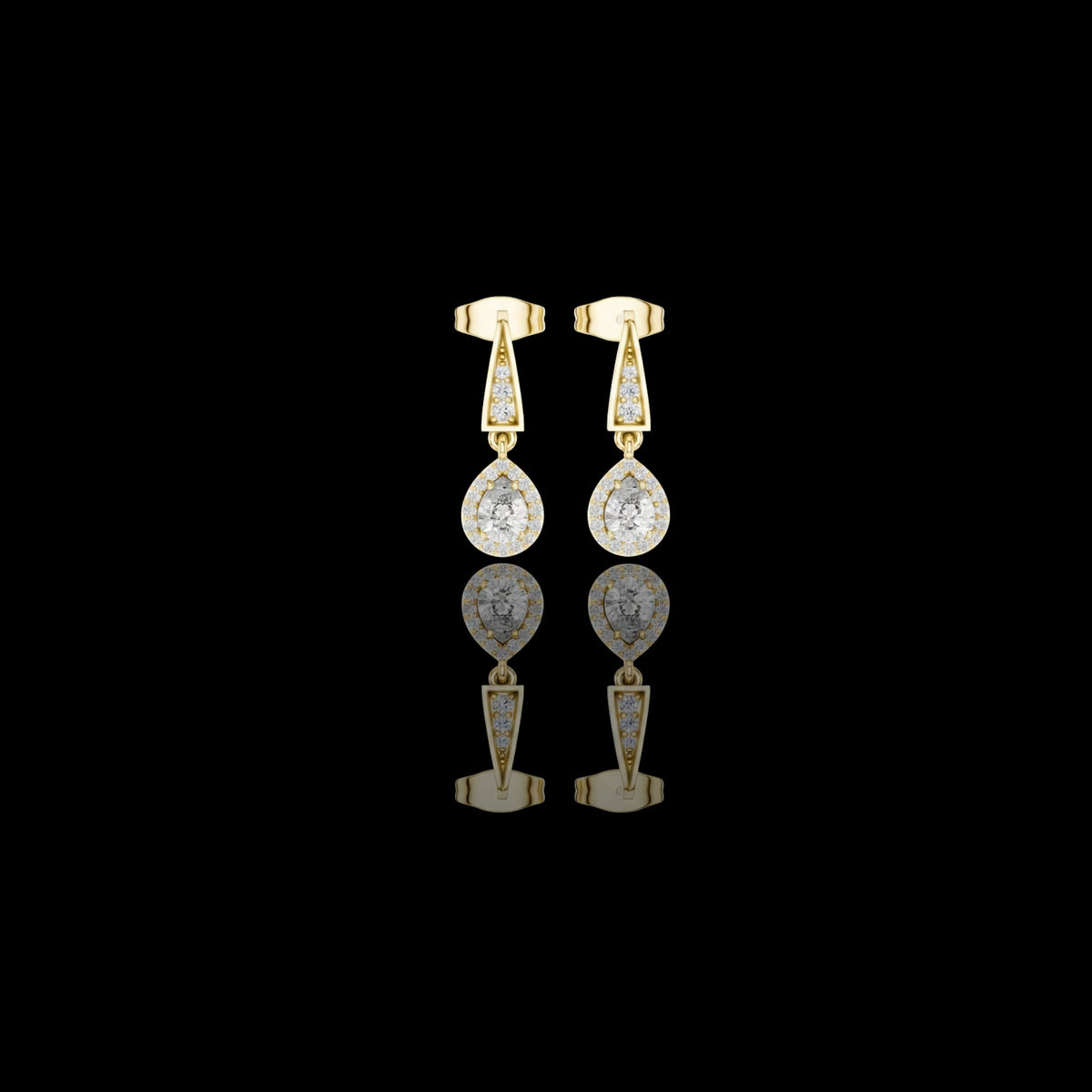 Geometric Chevron Pear Cut Moissanite Diamond Halo Drop Earrings