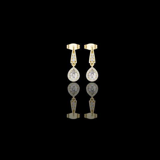 Geometric Chevron Pear Cut Lab Grown Diamond Halo Drop Earrings