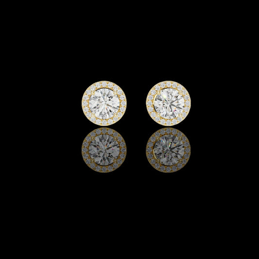 Round Cut Lab Grown Diamond Floating Halo Stud Earring