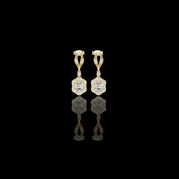 Vintage Art Deco Drop Moissanite Diamond Hexagonal Halo Earrings