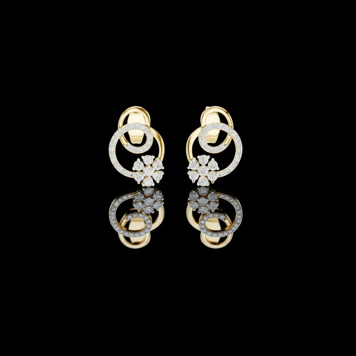 Cluster Swirl Circle Lab Grown Round Diamond Stud Earrings with Pave Halo Ring