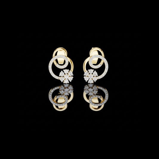 Cluster Swirl Circle Lab Grown Round Diamond Stud Earrings with Pave Halo Ring