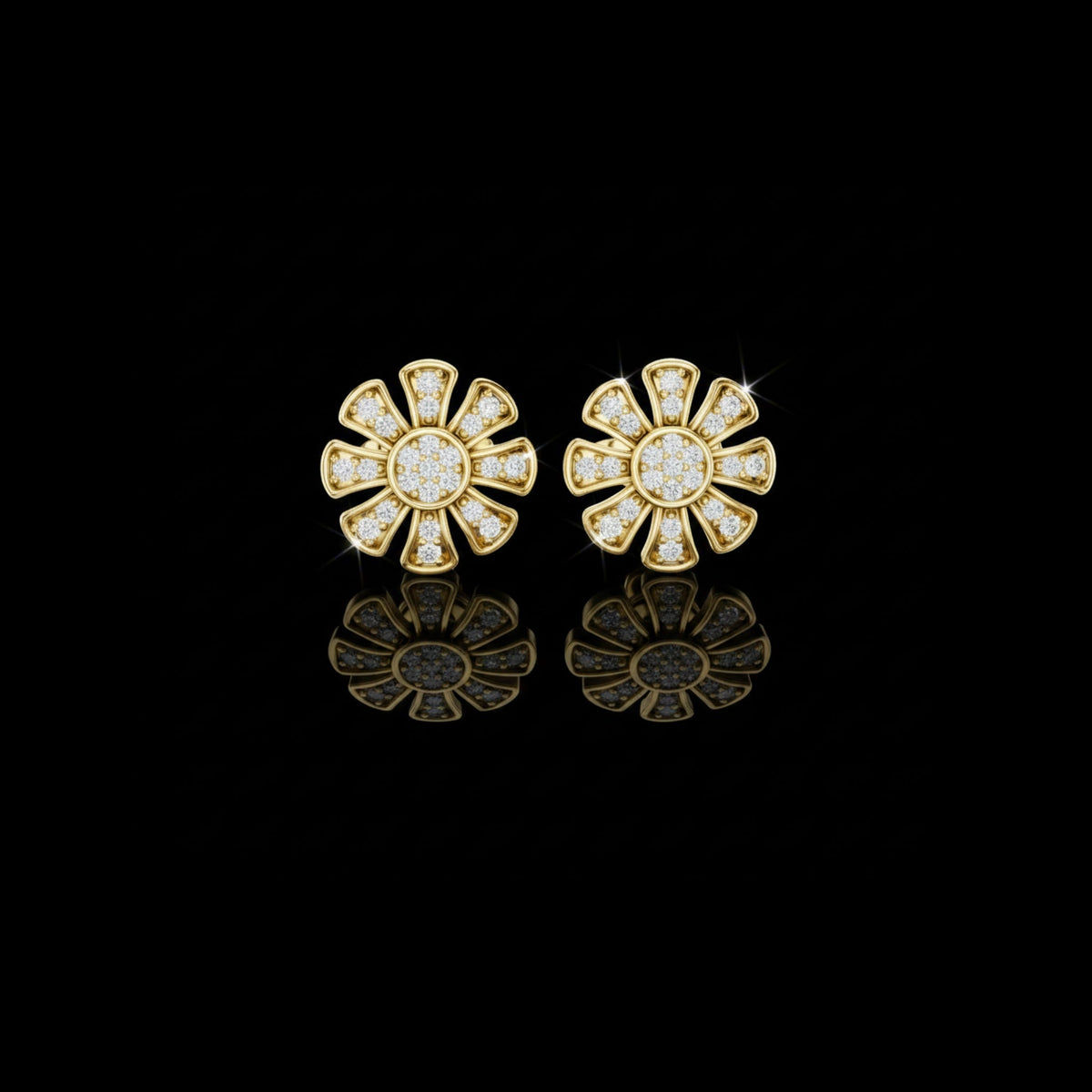Daisy Floral Stud Earrings with Round Brilliant Lab Diamonds