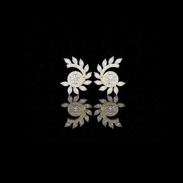 Marquise Leaf Lab Diamond Earrings Spiral Vine Halo Cluster Studs