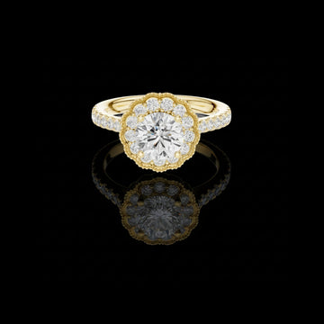 Floral Halo Design Round Cut Lab Diamond Ring